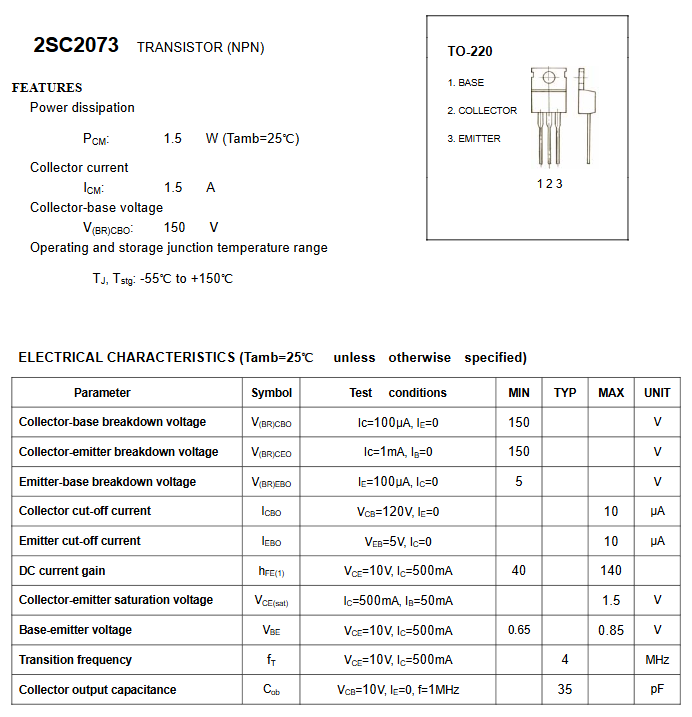 Linh kiện 2SC2073 NPN DIP TO-220