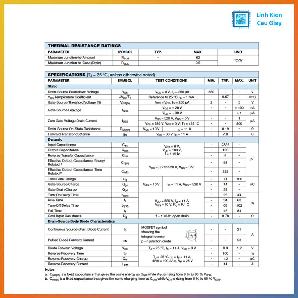 Linh kiện 20N60 TO-252 600V 20A kênh N