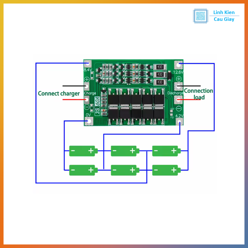 Mạch sạc và bảo vệ pin 3 Cell 60A lithium 18650