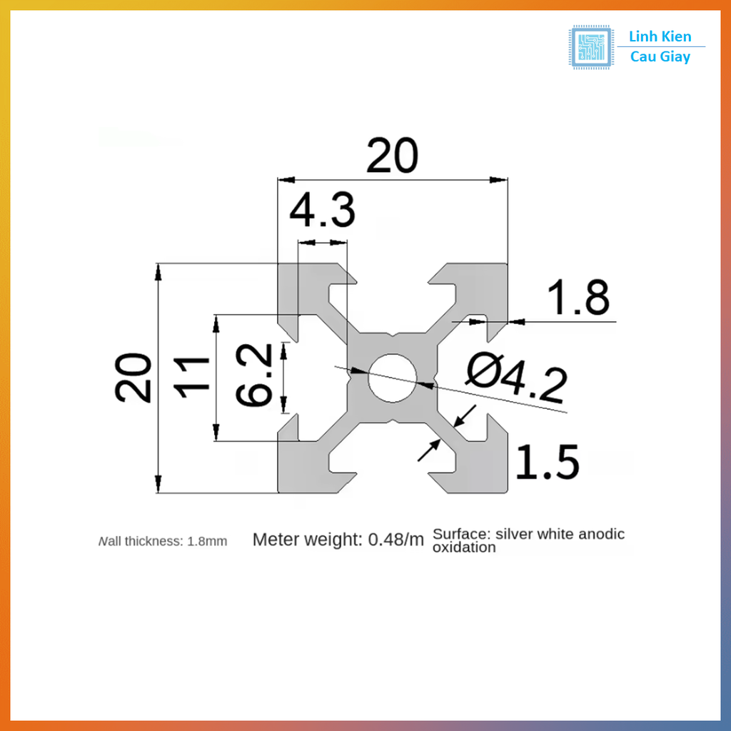 Nhôm định hình V slot 2020 trắng (1 mét)
