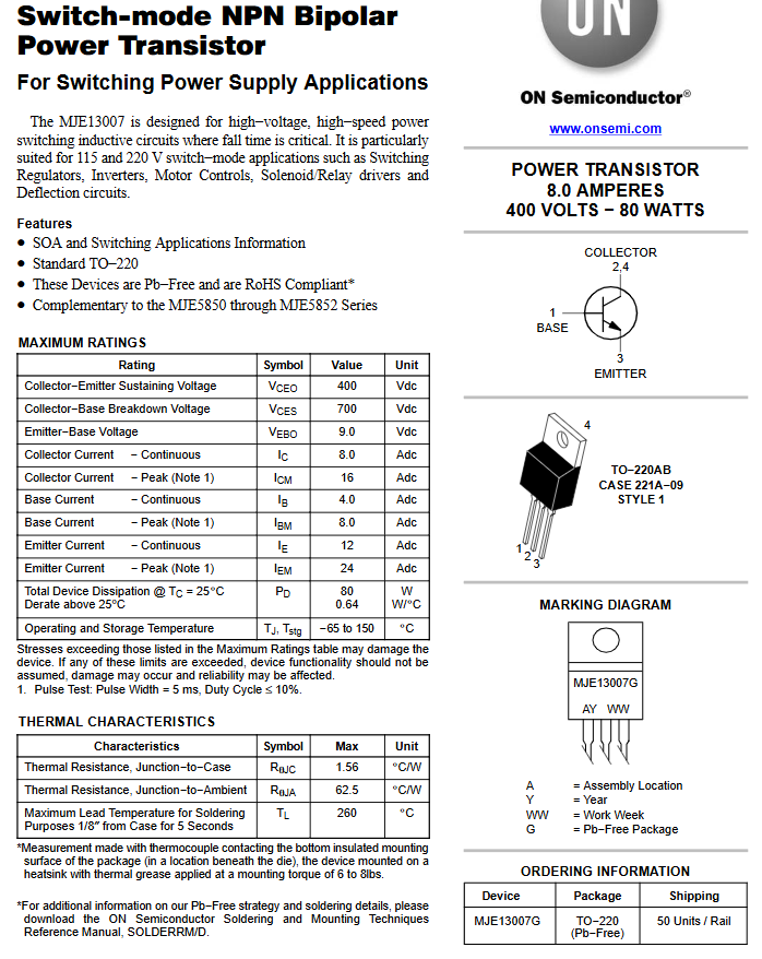 Linh kiện E13007 DIP TO-220 NPN