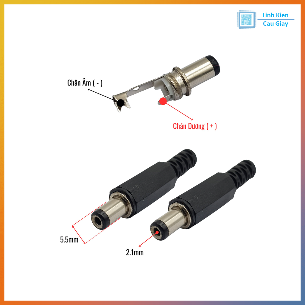 Jack nguồn DC 5.5×2.5mm loại đực ( Chân hàn )