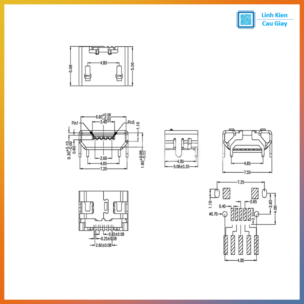 Cổng Micro USB SMD Type 2 (Chân cái)