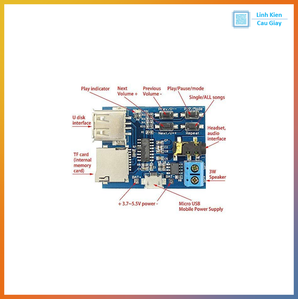 Module Đọc Thẻ SD + USB MP3 Phát Nhạc