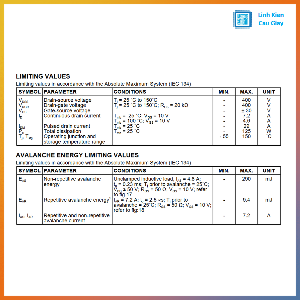 Linh kiện IRF730 TO-220 400V 5.5A kênh N