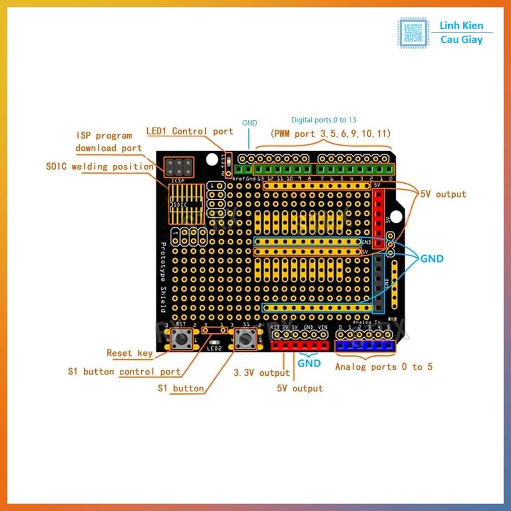 Board Mở Rộng UNO Arduino ProtoShield Mini