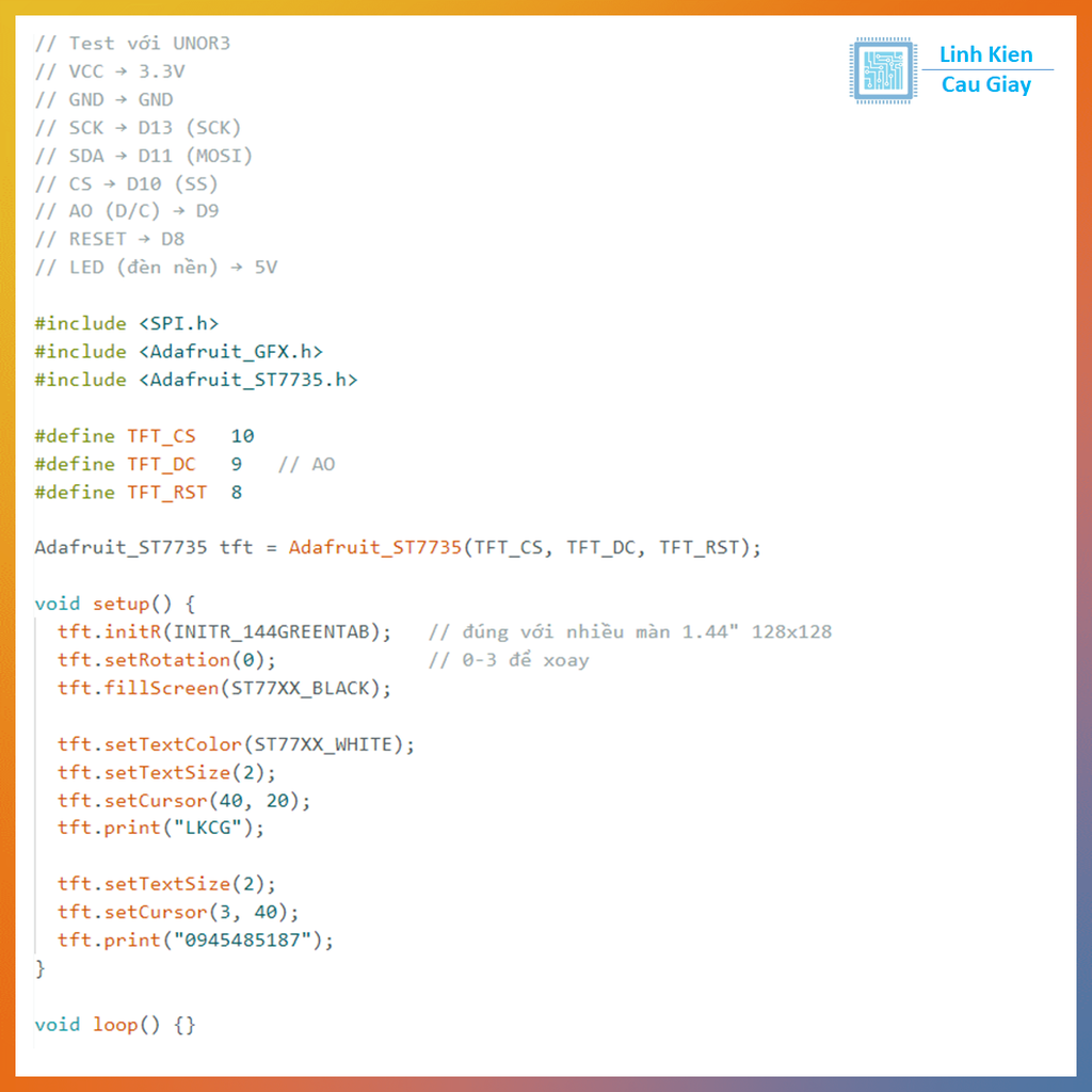 Màn hình LCD TFT 1.44 Inch Giao tiếp SPI