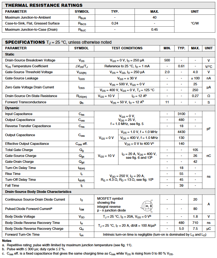 Linh kiện IRFP460A DIP TO-247 500V 20A kênh N