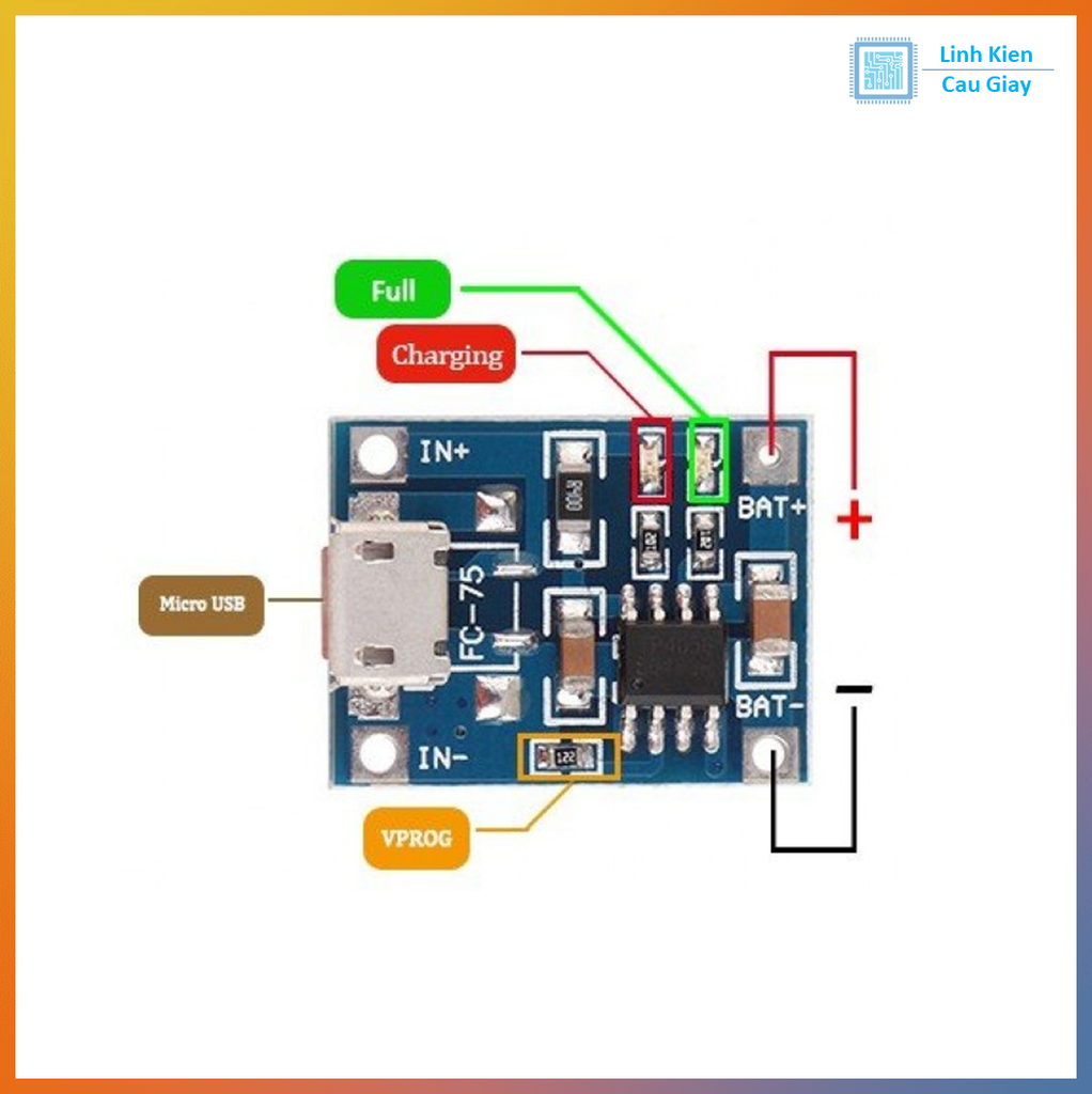 Mạch Sạc Pin 1 Cell 18650 TP4056 1A MicroUSB