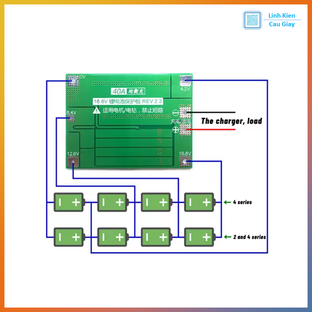 Mạch sạc và bảo vệ pin 4 Cell 40A lithium 18650