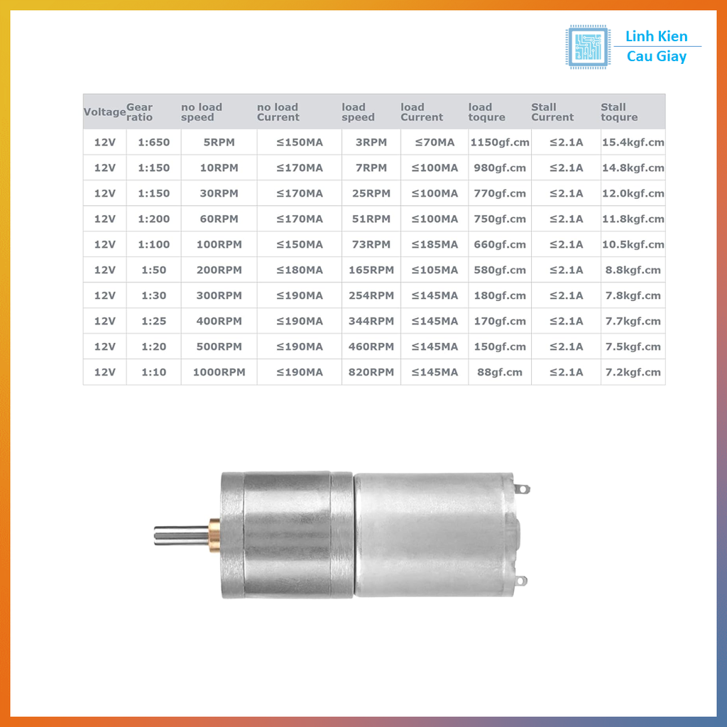 Động Cơ DC Giảm Tốc GA25-370 12VDC