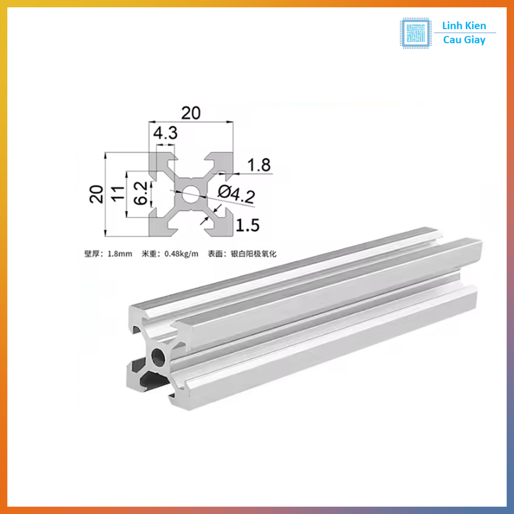 Nhôm định hình V slot 2020 trắng (1 mét)