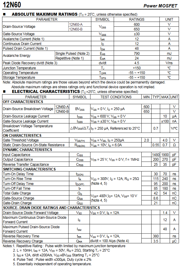 Linh kiện 12N60 DIP TO-220 600V kênh N