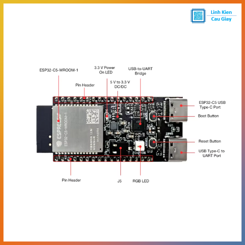 Module ESP32-C5  Wi-Fi 6 băng tần kép 2.4 và 5 GHz