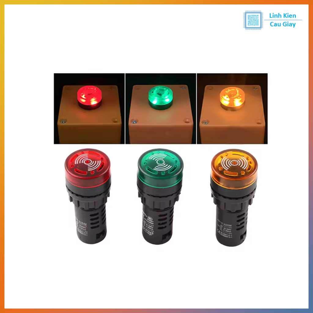 Đèn báo có còi phi 16mm AD16-22SM Xanh Lá
