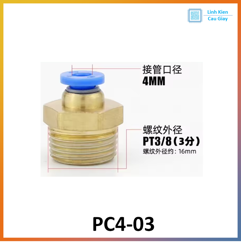 Đầu nối hơi nhanh ống Phi 4 PC4 bằng đồng