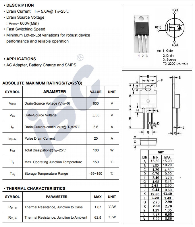 Linh kiện 5N60 DIP TO-220