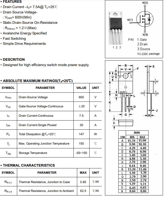 Linh kiện 8N60 DIP TO-220