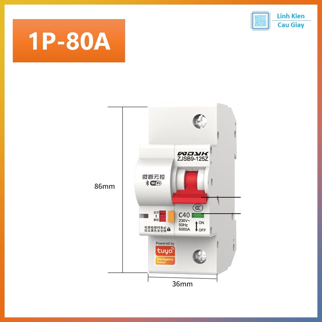 Aptomat cầu dao WIFI thông minh TUYA 40A, 63A, 80A