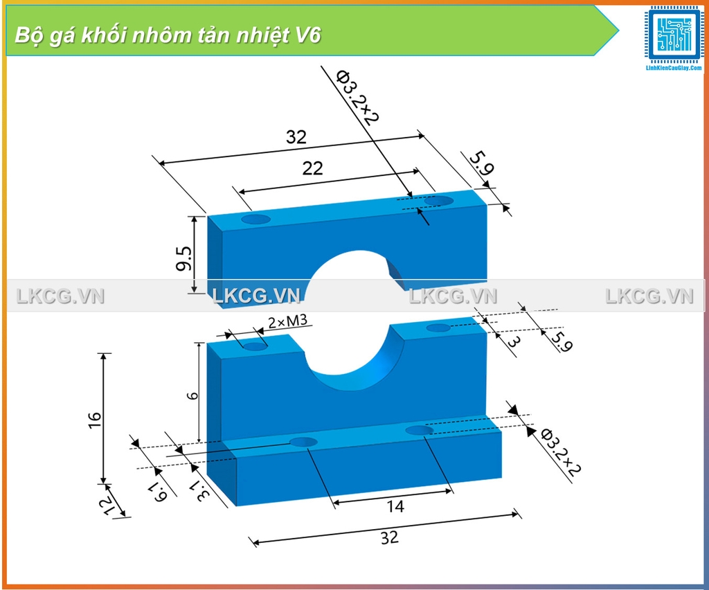 Bộ gá khối nhôm tản nhiệt V6