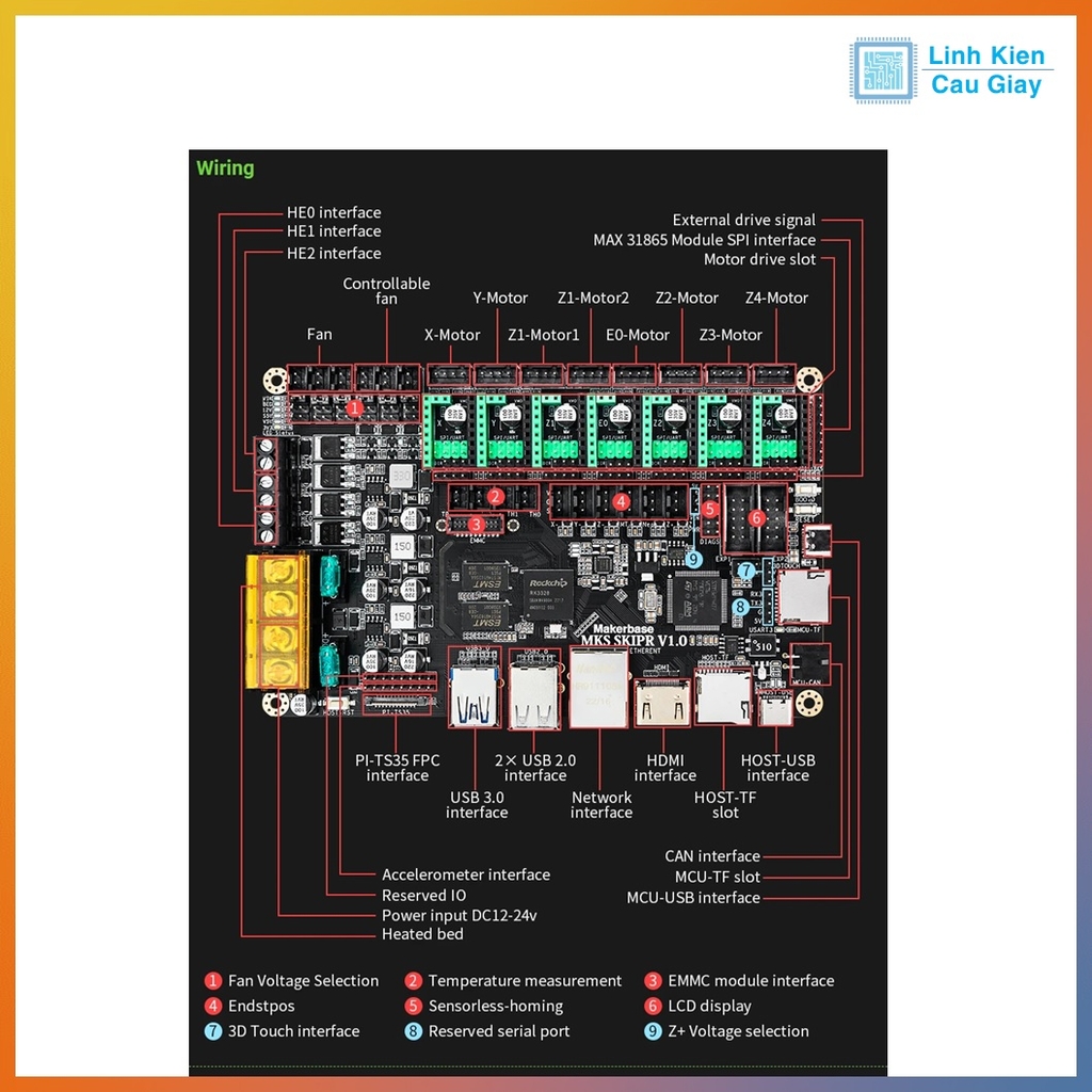 Combo bo mạch điều khiển máy in 3D MKS SKIPR 3D Klipper và màn hình MKS Pi TS3.5