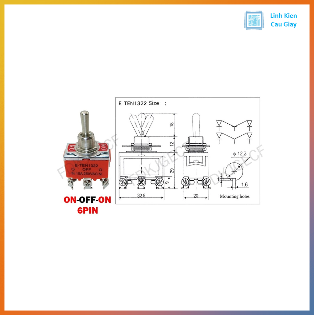 Công tắc gạt 6 chân 3 vị trí E-TEN 1322 (15A 220v)