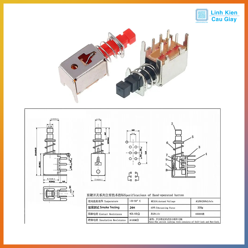 Công tắc PS-22F02 A03, A04 nhấn nhả và nhấn giữ