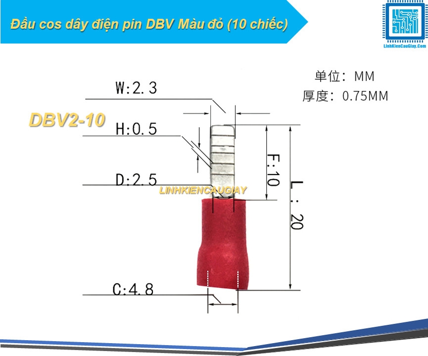 Đầu cos dây điện pin DBV Màu đỏ (10 chiếc)