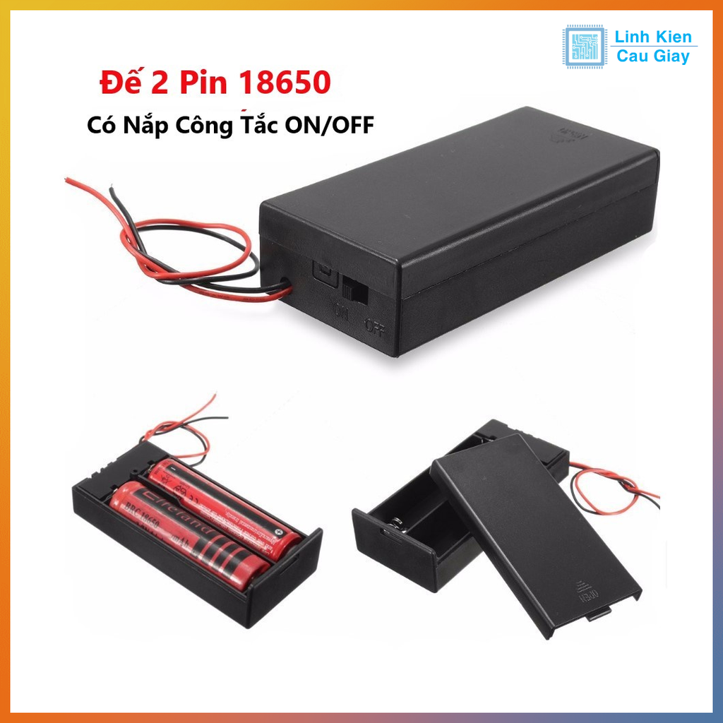 Đế Pin 18650 có nắp và công tắc