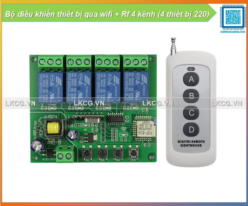 Bộ điều khiển thiết bị qua wifi 4 kênh (4 thiết bị 220)