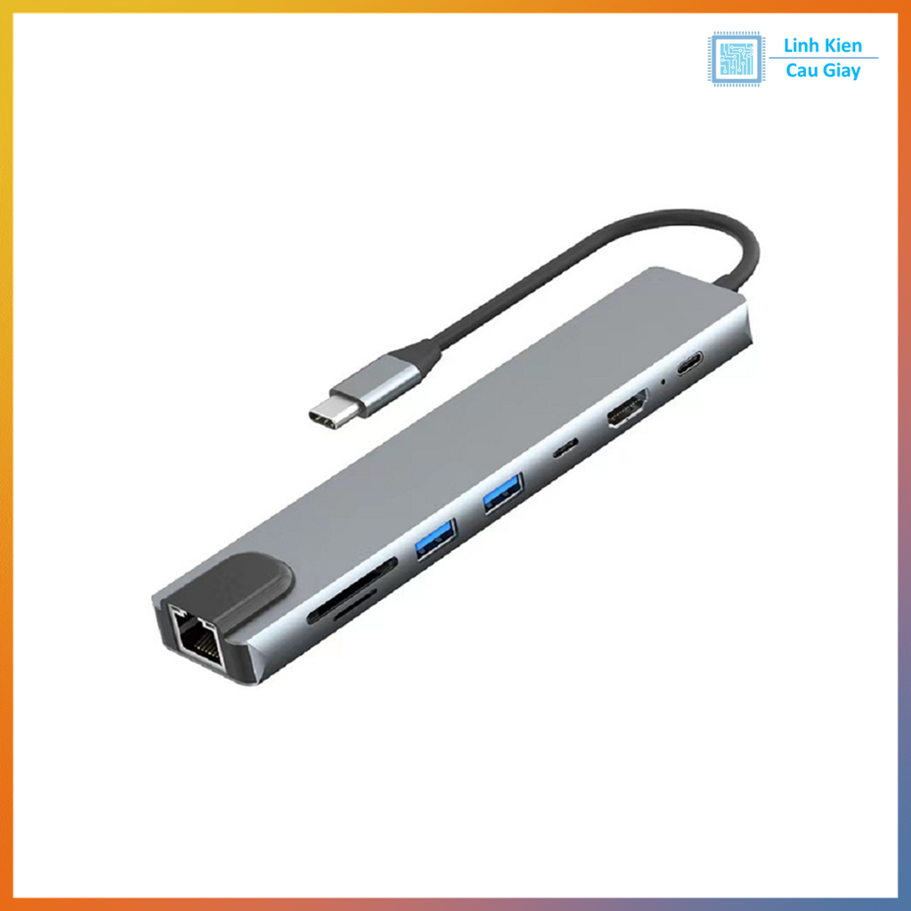 Hub mở rộng Type-C đa năng 8 trong 1 HDMI, USB 3.0, PD 65W, Micro SD, LAN