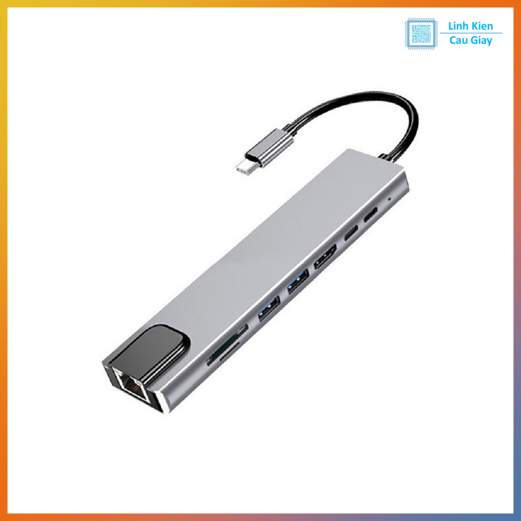 Hub mở rộng Type-C đa năng 8 trong 1 HDMI, USB 3.0, PD 65W, Micro SD, LAN