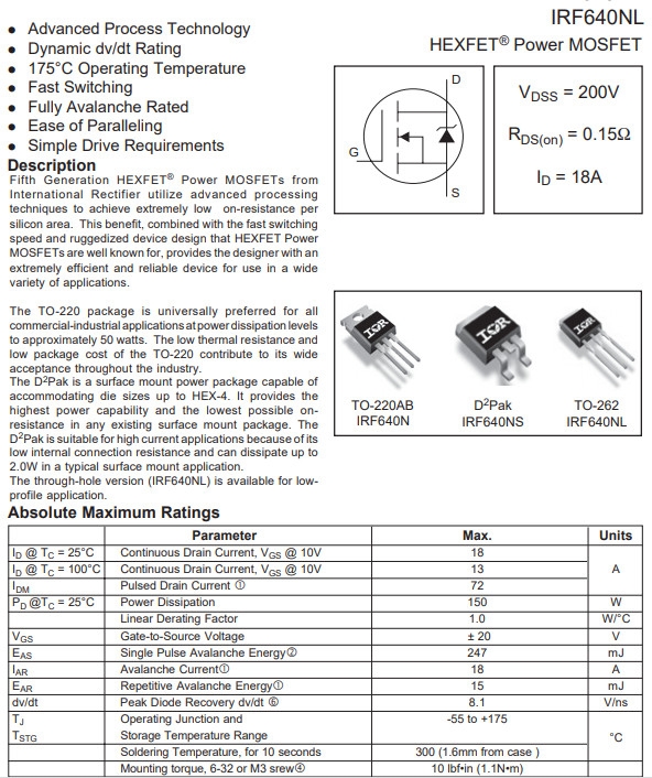 Linh kiện IRF640N TO-220 18A 200V