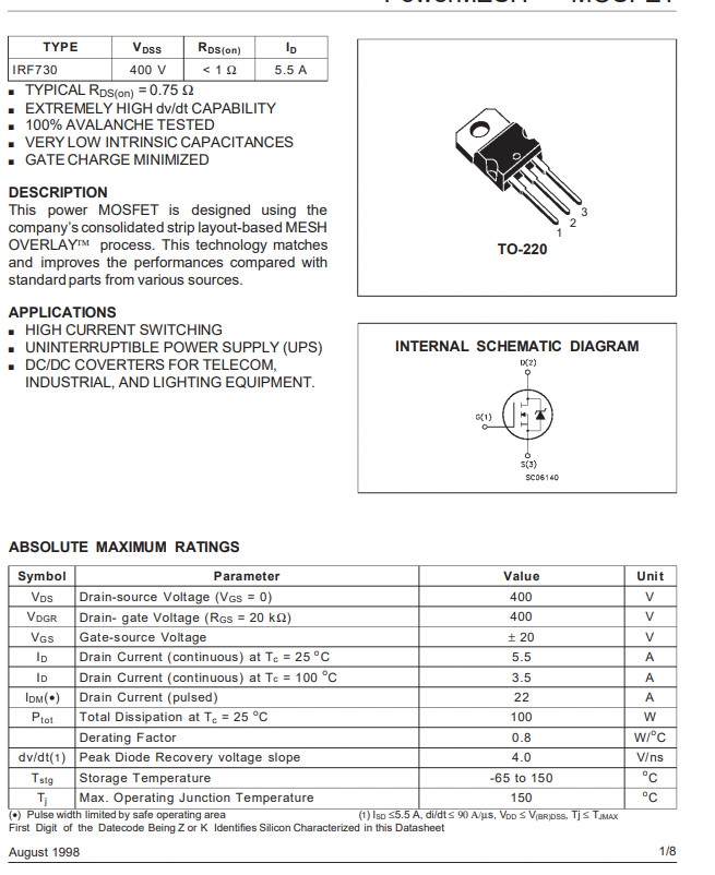 Linh kiện IRF730 TO-220