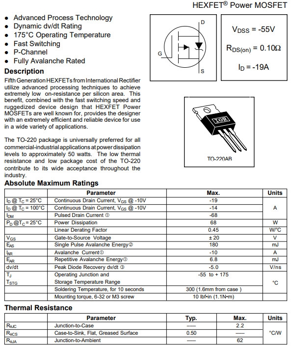 Linh kiện IRF9Z34N DIP TO-220