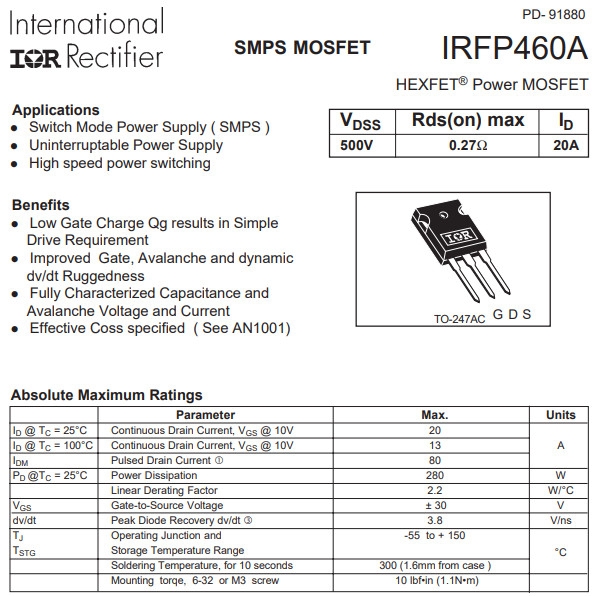 Linh kiện IRFP460A DIP TO-247