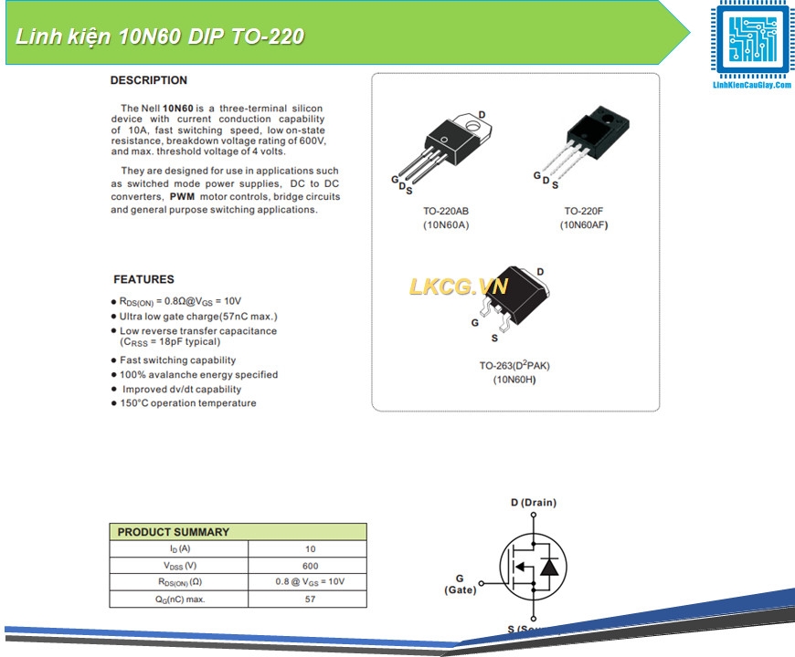 Linh kiện 10N60 DIP TO-220