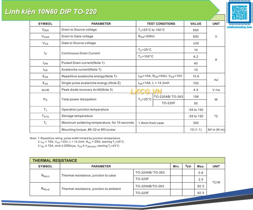 Linh kiện 10N60 DIP TO-220