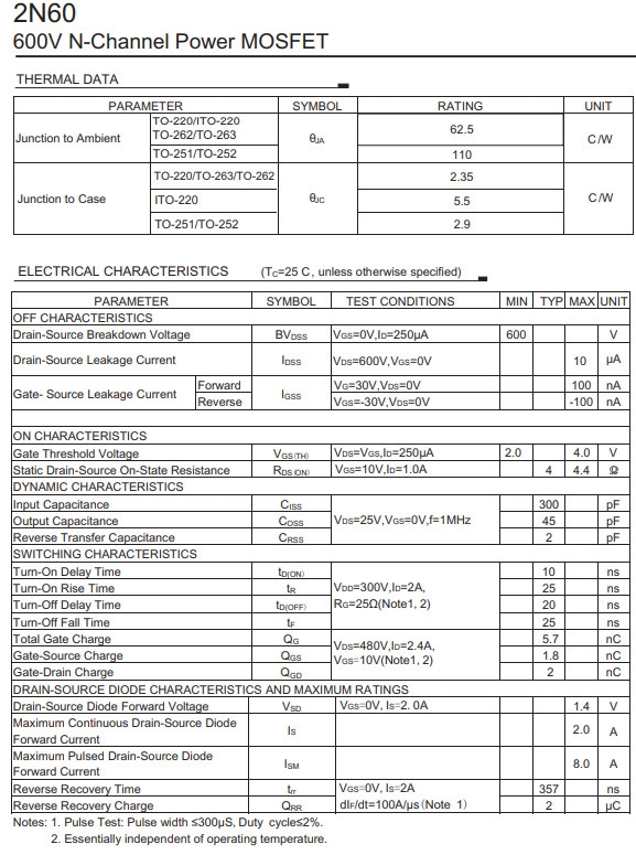 Linh kiện 2N60 TO-252