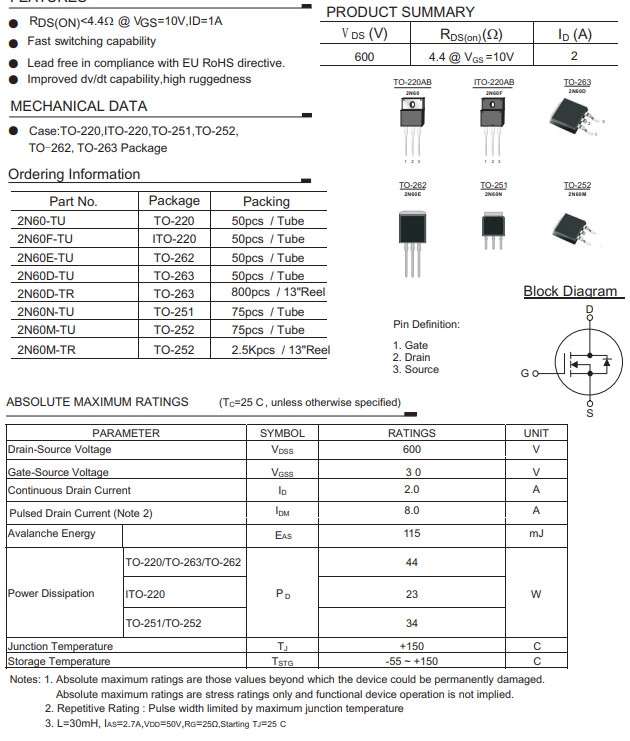 Linh kiện 2N60 DIP TO-220