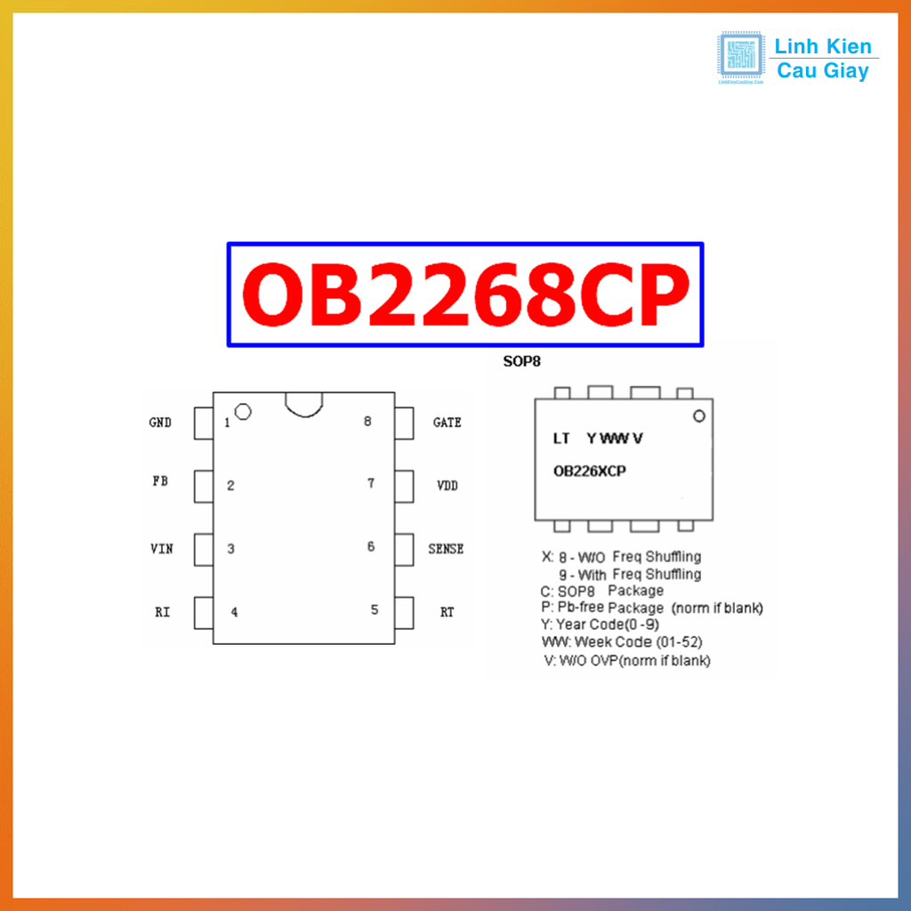 Linh kiện IC nguồn OB2268CP chân dán SOP8