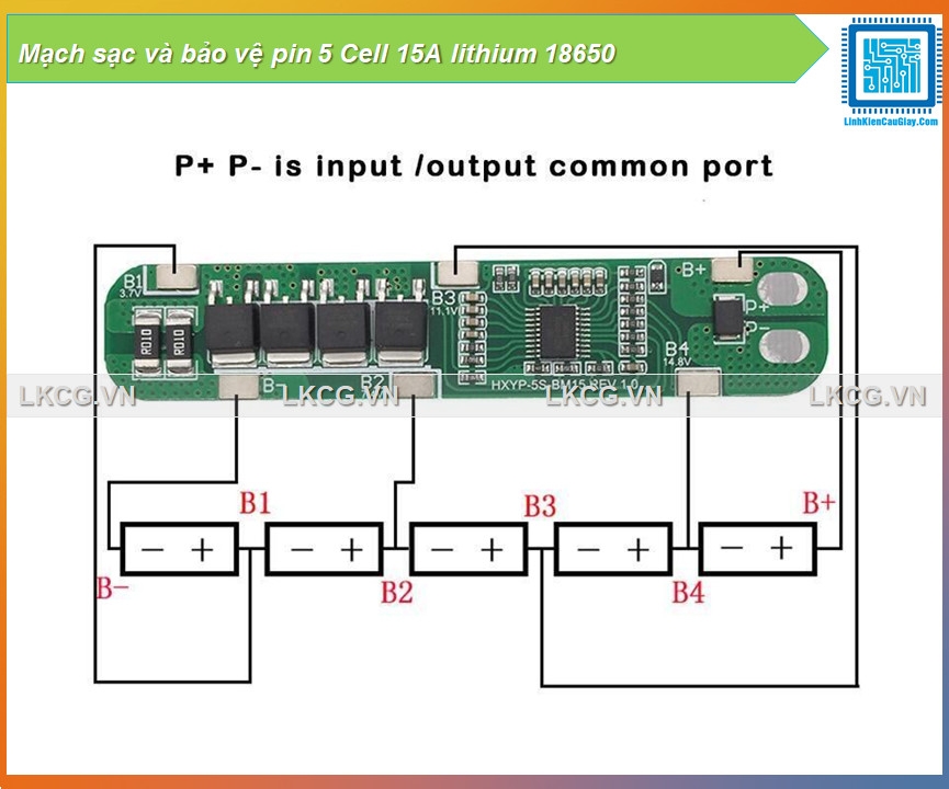 Mạch sạc và bảo vệ pin 5 Cell 15A lithium 18650