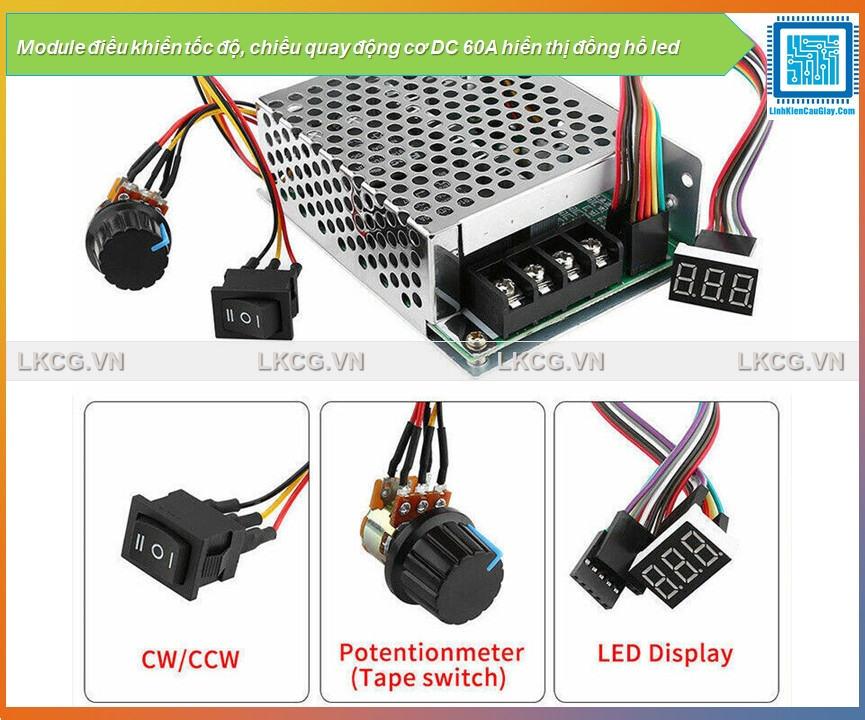 Module điều khiển tốc độ, chiều quay động cơ DC 60A hiển thị đồng hồ led