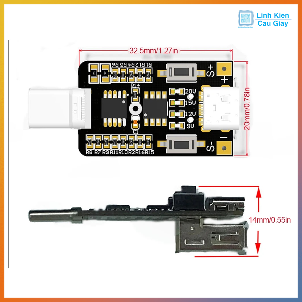 Module sạc nhanh Type C QC2.0/3.0 công suất 100W