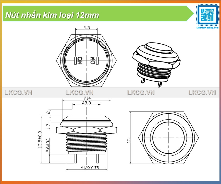 Nút nhấn kim loại 12mm