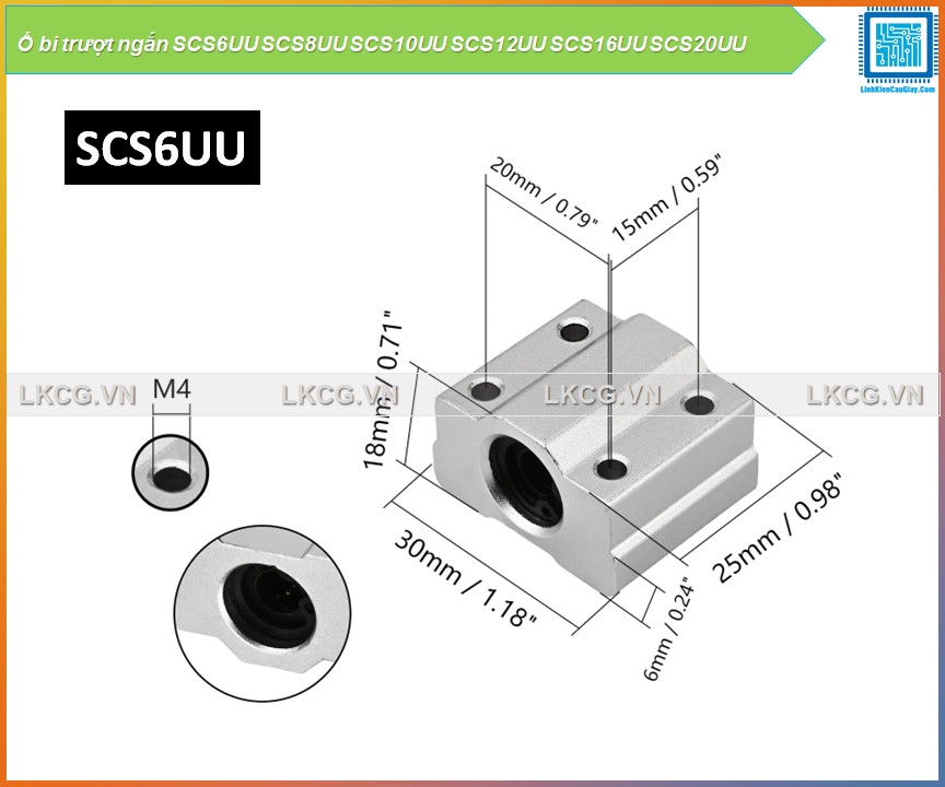 Ổ bi trượt ngắn SCS6UU SCS8UU SCS10UU SCS12UU SCS16UU SCS20UU