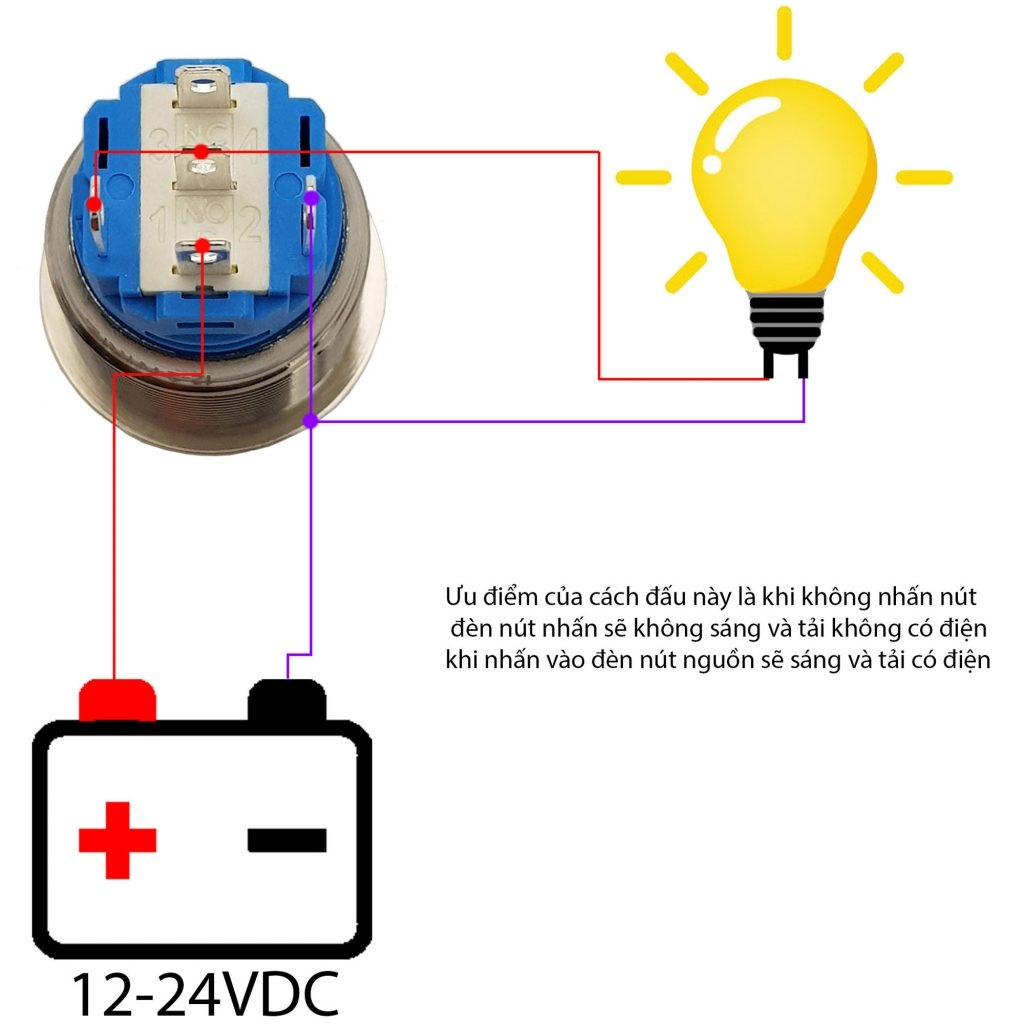 Nút nhấn kim loại 19mm có đèn Nhấn giữ On/Off