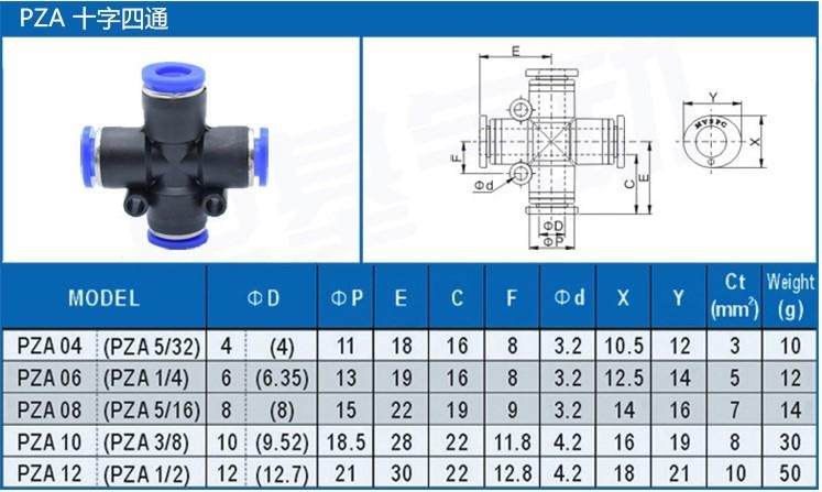 Đầu nối hơi nhanh chia 4 chữ thập PZA