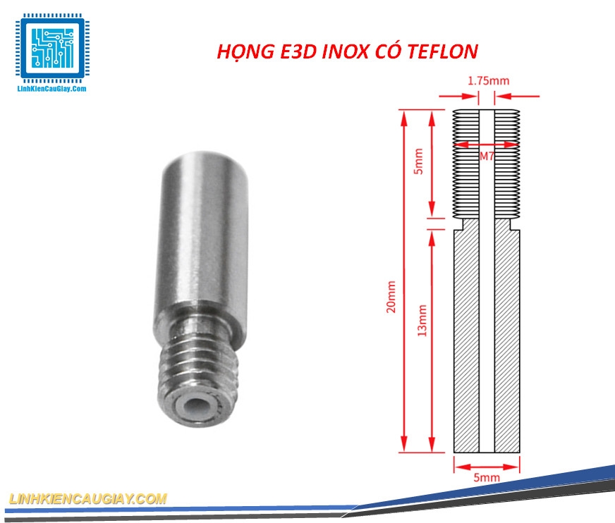 HỌNG DẪN NHỰA INOX E3D REN M7 1.75MM CÁC LOẠI