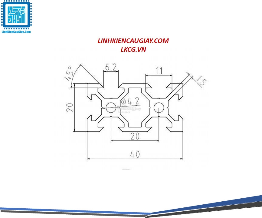 Nhôm định hình V slot 2040 Anot đen (1m)